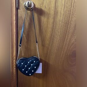 H&M Black Heart Mini Bag with Pearl Details